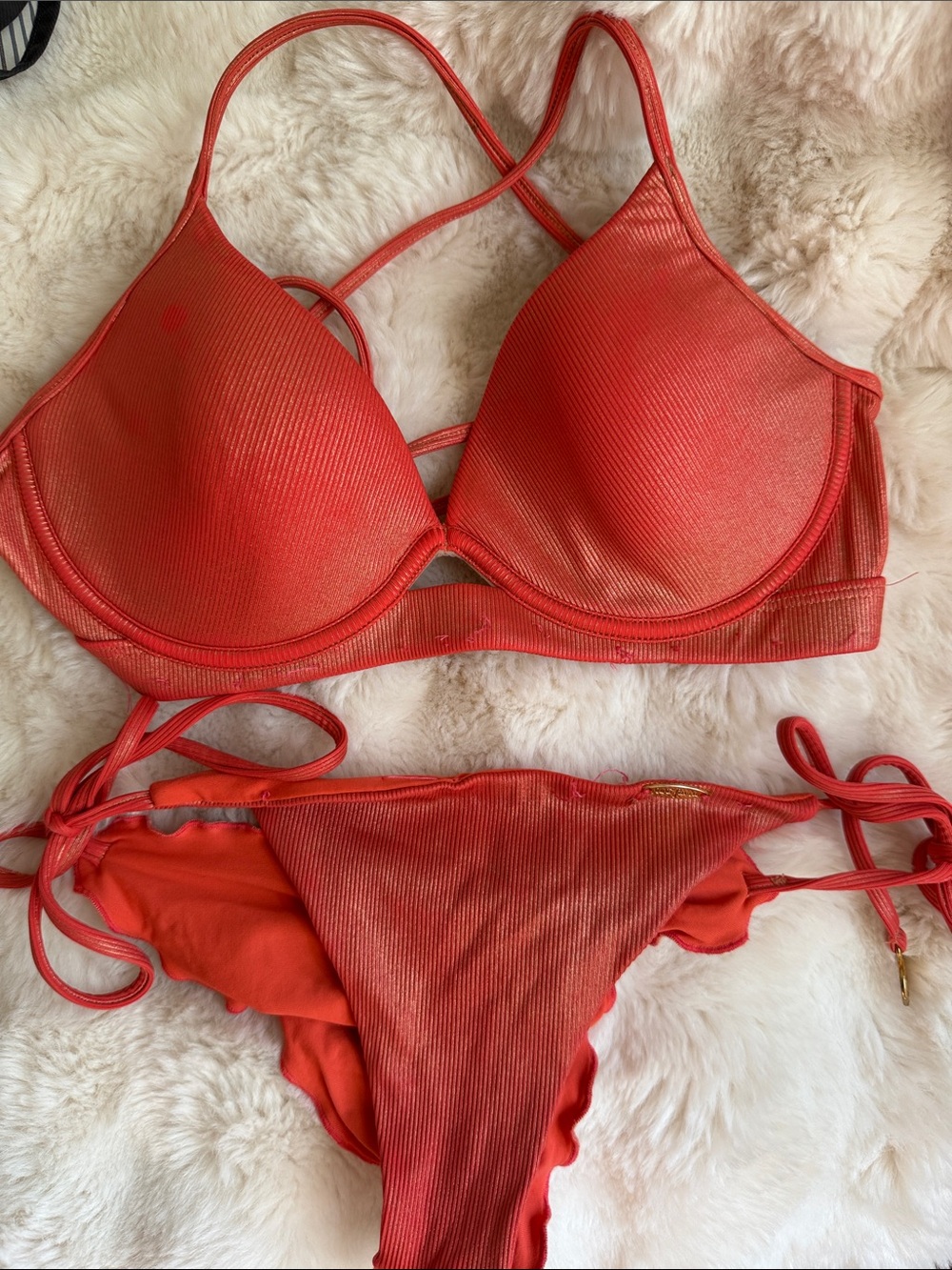 Luli Fama Red Ribbed Underwire Bikini Set